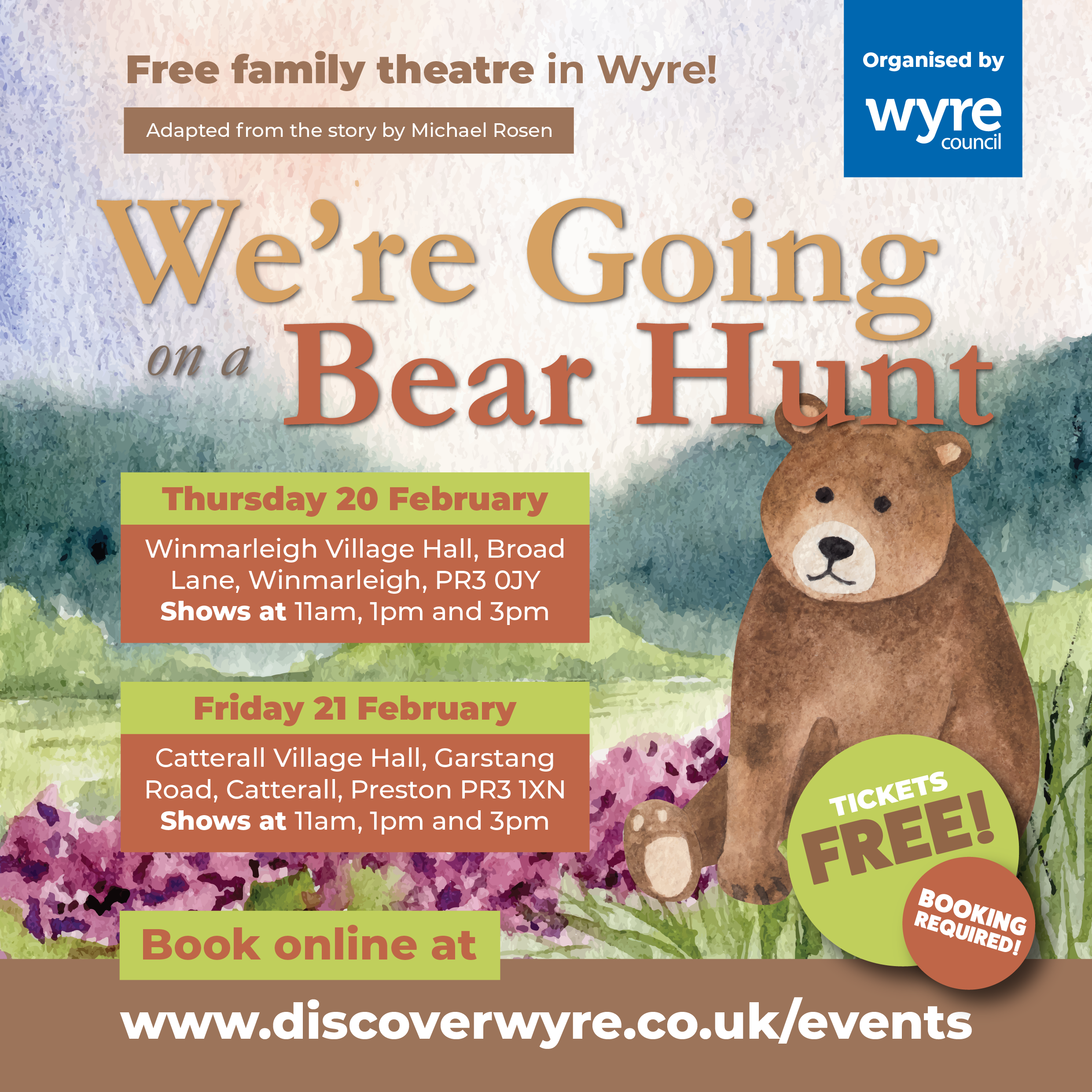 Promotional image for free theatre show in Wyre - We&#039;re Going on a Bear Hunt