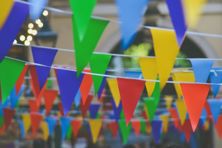 Rows of coloured triangle bunting