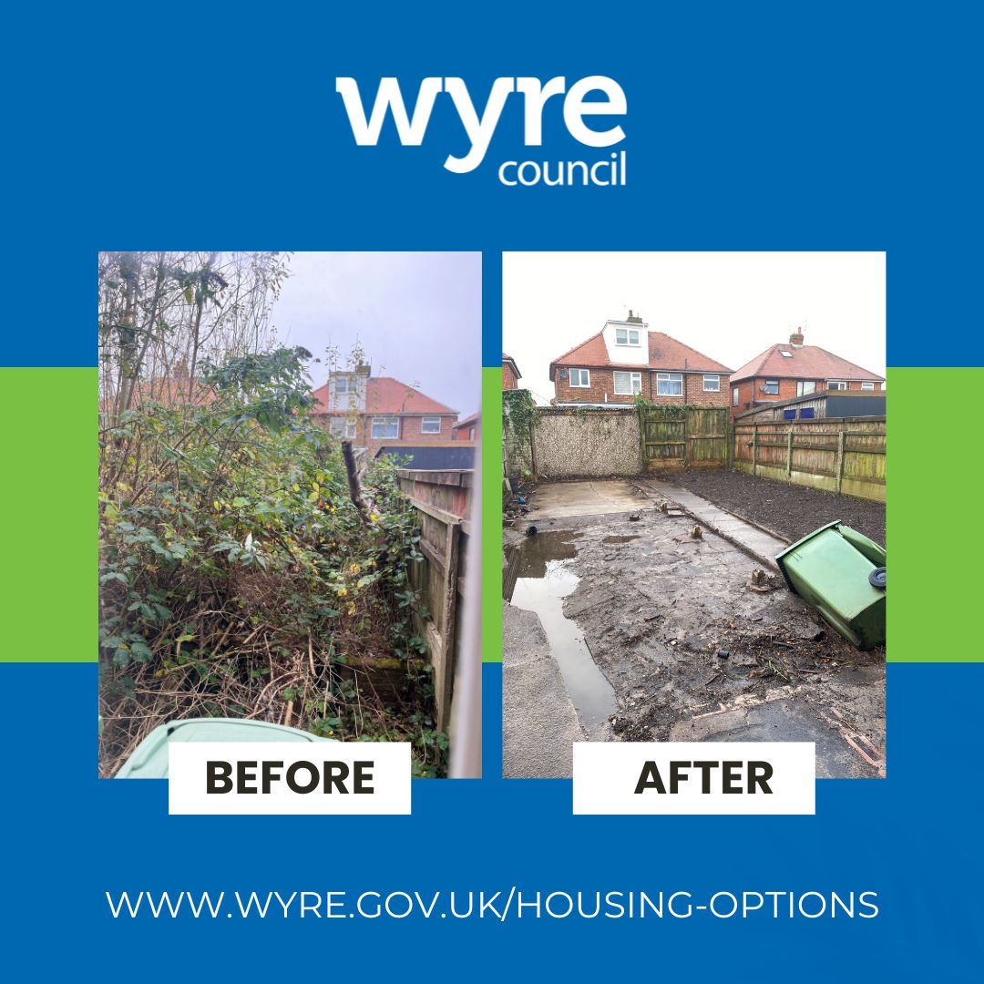 Before and after of a garden outside a house.